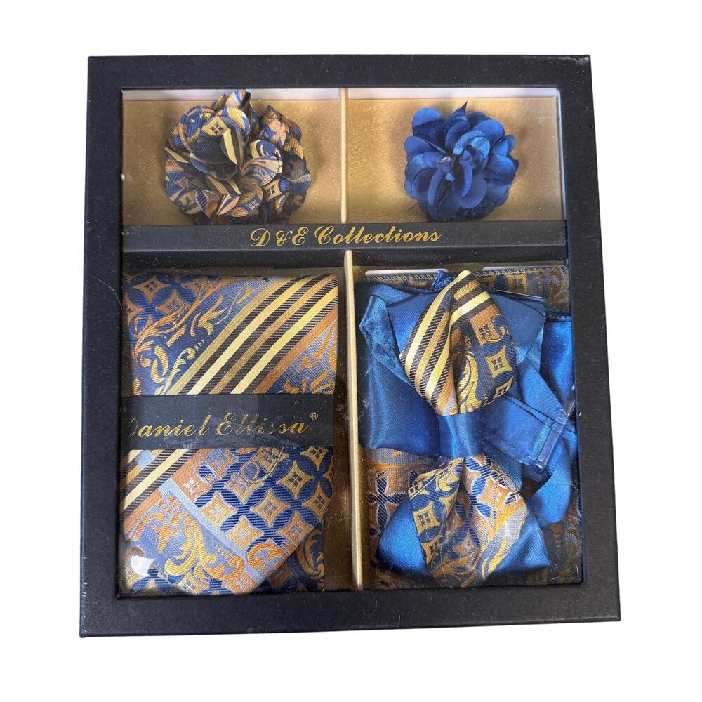 Daniel Ellissa Necktie Bow Tie Pocket Square Lapel Pins Set US Men's ONE Size